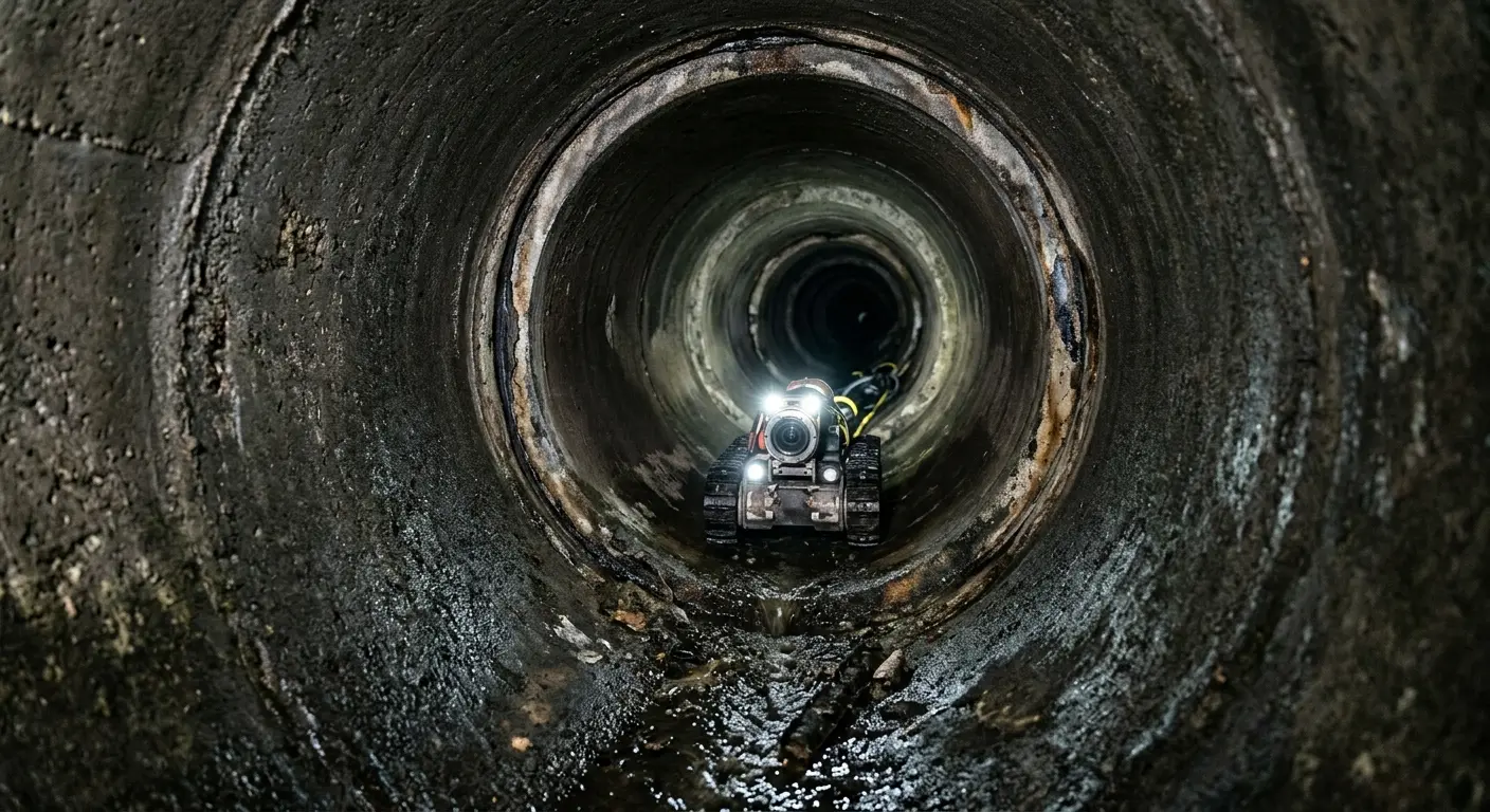 Robotic sewer camera inspecting pipe interior for Sewer Line Cleaning in Collingswood